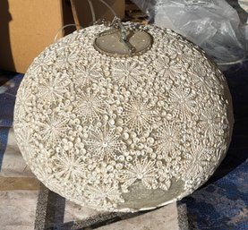 Circular Pendant Light Fixture With White Floral Lace Overlay