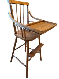 Wooden High Chair With Tray And Painted Backrest Accents