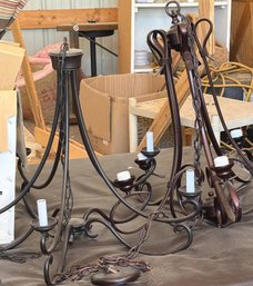 Two Metal Six-Light Chandeliers In Black Finish