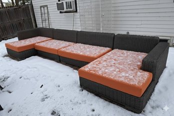 Outdoor Modular Wicker Patio Sofa With Orange Cushions