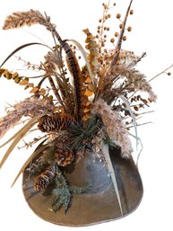 Ceramic Planter In Cowboy Hat Design With Decorative Arrangement