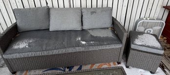 Outdoor Wicker Sofa With Cushions And Matching Ottoman