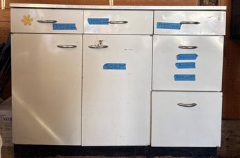 Mid-Century White Cabinet With Assorted Electrical Components And Supplies & Chemicals
