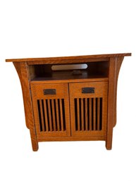 Mission-Style Wooden Cabinet With Open Shelf And Double Doors