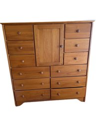 Wooden 13-Drawer Dresser With Hinged Cabinet Door