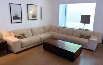 Arhaus Beige Fabric Sectional Sofa With Low Profile Arms