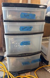 Four-Drawer Plastic Storage Unit With Contents