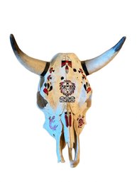 Bison Skull With Painted Decorations And Horns