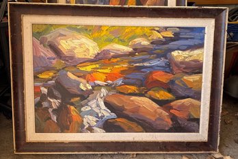 Framed Abstract Oil Paintings With Artist Signature