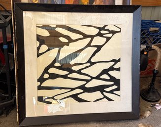 Abstract Black And White Artwork In A Wooden Frame, Model AA101C