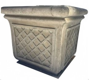 Square Concrete Planter With Diamond Relief Pattern
