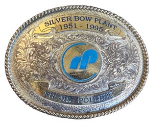 Silver Bow Plant 1951-1995 Commemorative Belt Buckle With Rope Edge