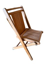 Wooden Folding Chair With Slatted Design And Rounded Details