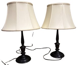 Black Metal Table Lamps With White Fabric Shades