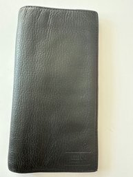 Armani Long Wallet Grained Black Leather With Pouch, 7 1/4' Length X 4' Height
