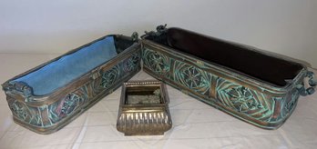 (2) Rectangular Embossed Footed Planter And (1) Small Footed Planter