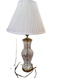 Glass And Brass Table Lamp With Pleated Fabric Shade