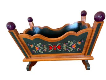 Wooden Decorative Cradle-Style Box With Hand-Painted Floral Patterns