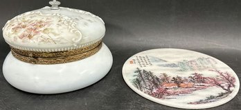 Chinese Porcelain Trinket Box And Plate Set
