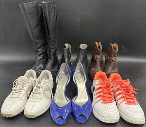 (6) Pair Of Women's Shoes, Anne Klein Blue Heels, And Sofft Leather Boots - Size 10.5-11