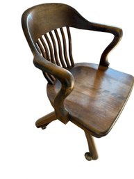 Wooden Swivel Office Chair With Curved Backrest And Casters