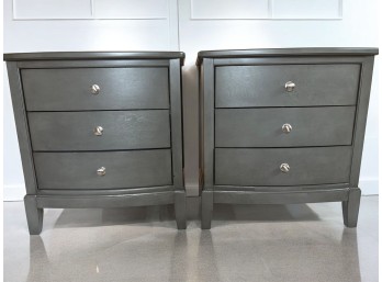 Pair of Three-Drawer Nightstands with Crystal Knobs in Black Finish