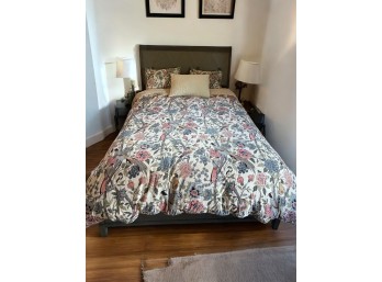 Queen-Size Upholstered Platform Bed Frame With Gray Tufted Headboard (NO MATTRESS & LINENS)