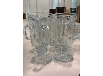 Pressed Glass Footed Irish Coffee Mugs with Handles