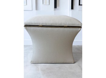 Ballard Design White Upholstered Storage Ottoman with Nailhead Trim