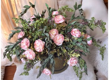 Artificial Floral Arrangement in Brass Planter