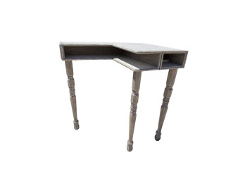 L-Shaped Wood Desk with Upper Cubby Storage and Turned Legs