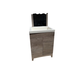 Wood-Look Laminate Two-Door Bathroom Vanity Cabinet with White Ceramic Vessel Sink Top
