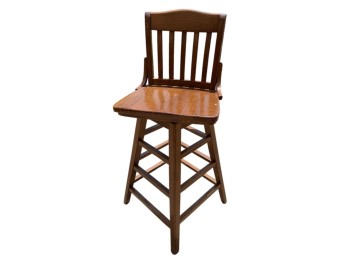 Oak Wood Swivel Bar Stool With Vertical Slat Back