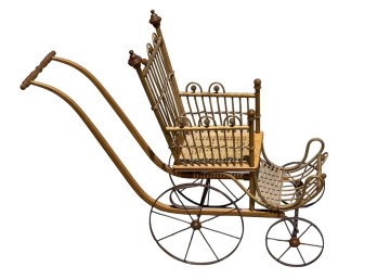Vintage Victorian-Style Wicker And Wood Baby Carriage Pram