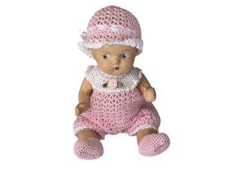 Composition Baby Doll With Hand-Crocheted Pink And White Outfit