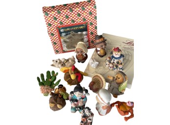 Mary Engelbreit Collection Of Thanksgiving And Harvest Themed Resin Figurines With Original Packaging