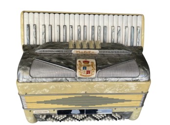 Noble Power Tone Ivory Pearloid Piano Accordion With Original Hard Case
