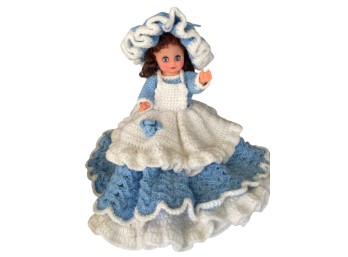 Handmade Crocheted Doll Clothing. Blue And White Southern Belle Style Decorative Textile