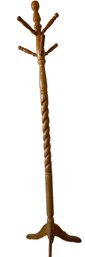Wooden Standing Coat Rack With Spiral Design, 6 Feet Tall