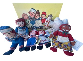 Collection of Vintage Raggedy Ann & Andy Cloth Dolls and Lithograph Print