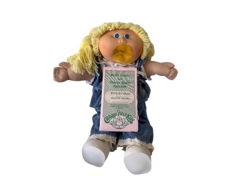 Cabbage Patch Kids Doll with Birth Certificate, Yellow Yarn Hair, Blue Eyes, Denim Outfit