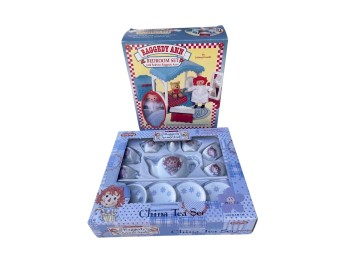 Raggedy Ann Bedroom Set with Bedtime Raggedy Ann Doll by Kenner and Raggedy Ann China Tea Set by Schylling