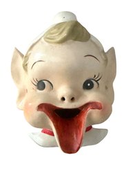 Ceramic Elf Wall Pocket With Open Mouth Design, Marked 'Japan'