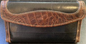 Brahmin Black Brown Leather Checkbook Wallet - 7.5in