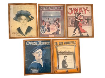 Framed Sheet Music Covers Including 'Over There' By George M. Cohan