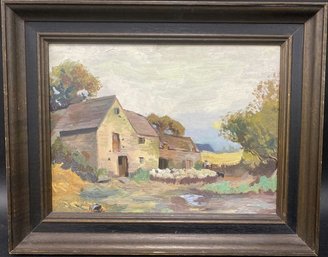 Framed Sheep Farm Oil Painting - 15x12