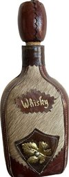 Vintage Leather & Cowhide Covered Whiskey Decanter 10' Tall