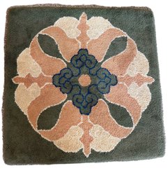Japanese-Style Wool Rug Cushion With Geometric Floral Pattern