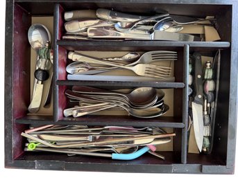 Stainless Steel Flatware Set In Wood Organizer