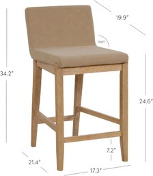 (NEW) Modern Counter Height Bar Stool With Back, Counter Stool Upholstered Chair, Light Brown, Set Of 2